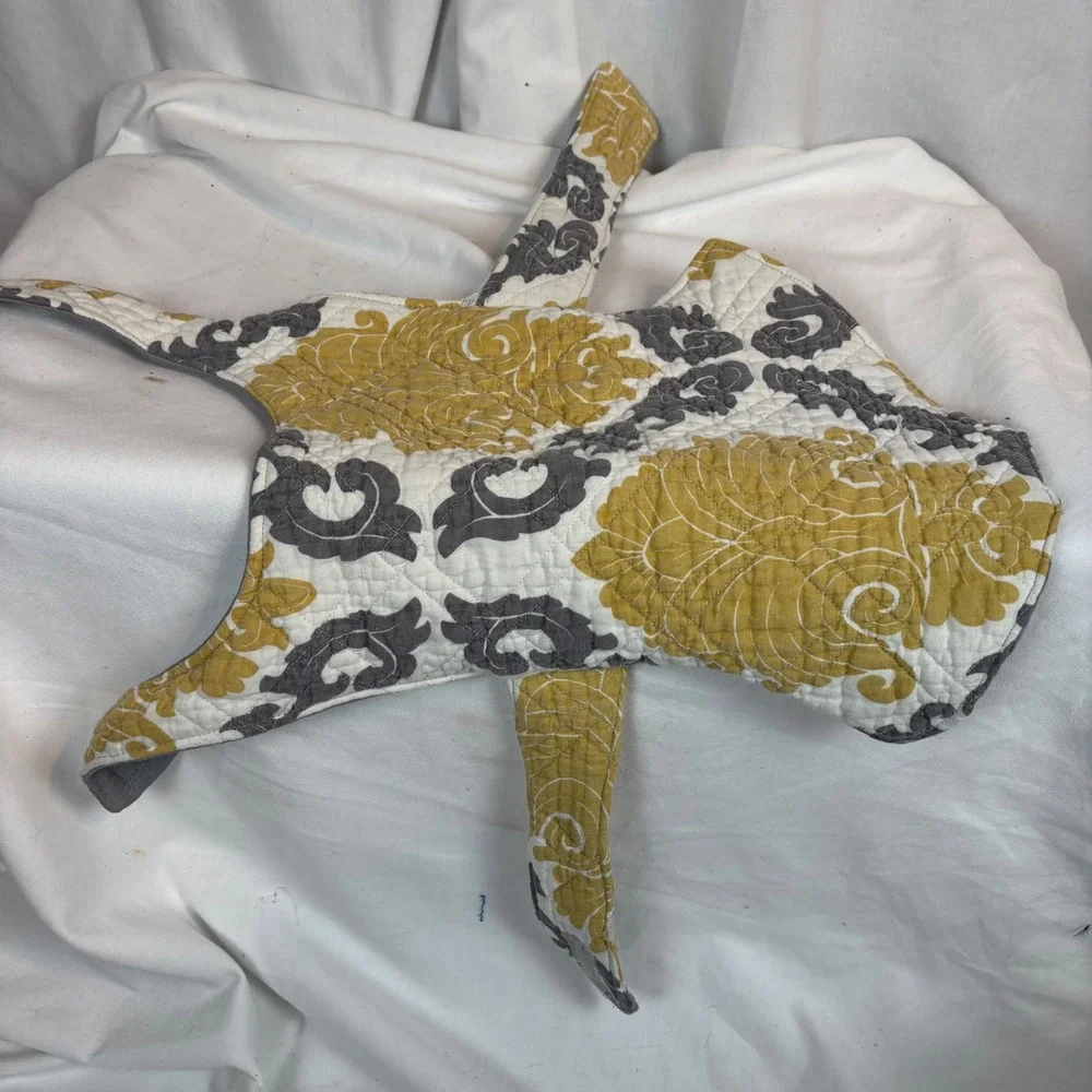 Handmade Quilted Dog Vest Yellow Grey Damask Floral Pet‎ Jacket Small Medium